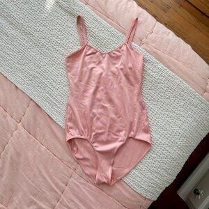 Made in USA Vintage Sweet Pink Ruched Silky Bodysuit Small Womens Leotard Ballet